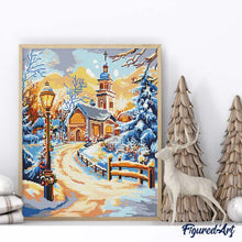 Charger l'image dans la galerie, Broderie Diamant - Chemin vers la Chapelle 40x50cm toile tendue sur châssis