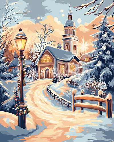 Diamond Painting - Broderie Diamant - Chemin vers la Chapelle 40x50cm toile tendue sur châssis