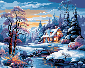 Diamond Painting - Broderie Diamant - Cottage de la Rivière en Hiver