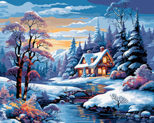 Charger l'image dans la galerie, Diamond Painting - Broderie Diamant - Cottage de la Rivière en Hiver 40x50cm toile tendue sur châssis
