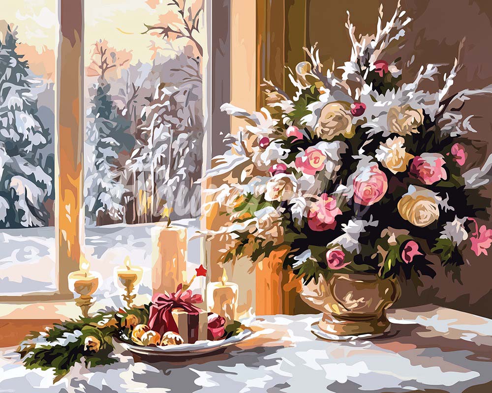 Diamond Painting - Broderie Diamant - Veillée de Noël Romantique 40x50cm toile tendue sur châssis