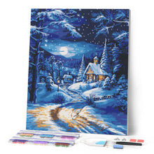 Charger l'image dans la galerie, Broderie Diamant - Cottage d'Hiver au Clair de Lune