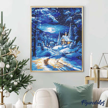 Charger l&#39;image dans la galerie, Broderie Diamant - Cottage d&#39;Hiver au Clair de Lune