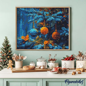 Broderie Diamant - Sapin Bleu et Boules