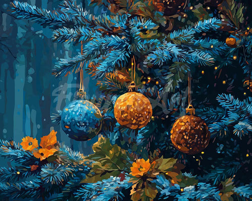 Diamond Painting - Broderie Diamant - Sapin Bleu et Boules