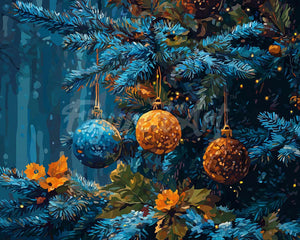 Diamond Painting - Broderie Diamant - Sapin Bleu et Boules