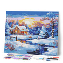 Charger l'image dans la galerie, Broderie Diamant - Cabane d'Hiver au Coucher du Soleil
