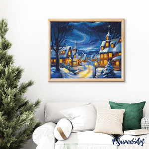 Broderie Diamant - Village de Noël Étoilé