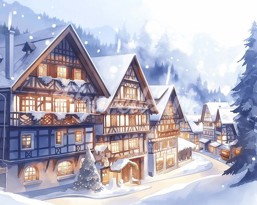Diamond Painting - Broderie Diamant - Village Enneigé en Aquarelle