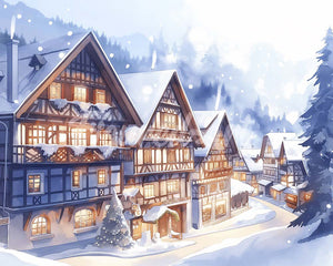 Diamond Painting - Broderie Diamant - Village Enneigé en Aquarelle