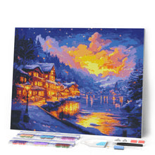 Charger l'image dans la galerie, Broderie Diamant - Village au Bord du Lac Illuminé