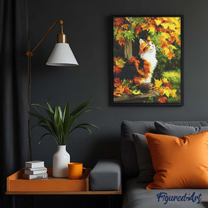 Broderie Diamant - Chat calico en automne