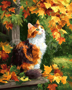 Diamond Painting - Broderie Diamant - Chat calico en automne