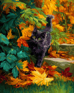 Diamond Painting - Broderie Diamant - Chat noir en automne