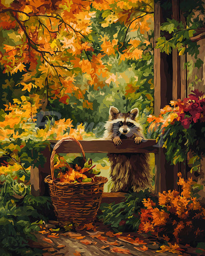 Diamond Painting - Broderie Diamant - Mignons Ratons laveurs en automne
