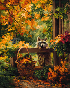 Diamond Painting - Broderie Diamant - Mignons Ratons laveurs en automne