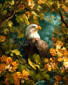 Diamond Painting - Broderie Diamant - Aigle parmi les feuilles dorées