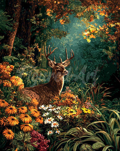 Diamond Painting - Broderie Diamant - Cerf parmi les fleurs d'automne
