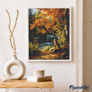 Broderie Diamant - Renard roux près de la rivière