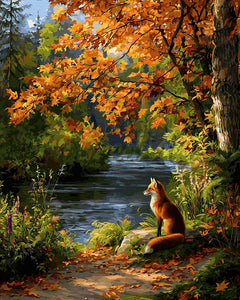 Diamond Painting - Broderie Diamant - Renard roux près de la rivière