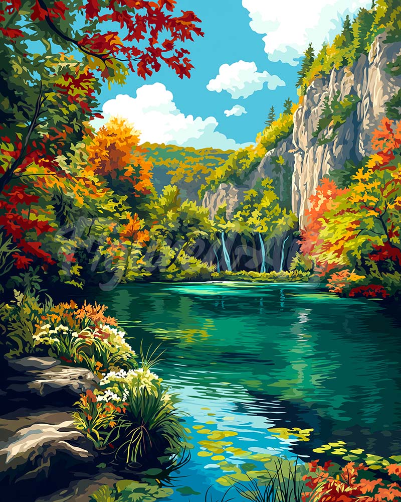 Diamond Painting - Broderie Diamant - Lac émeraude en automne