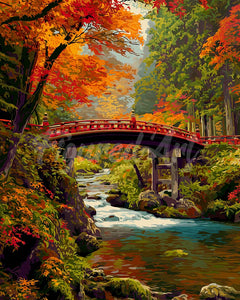 Diamond Painting - Broderie Diamant - Pont rouge au Japon en automne