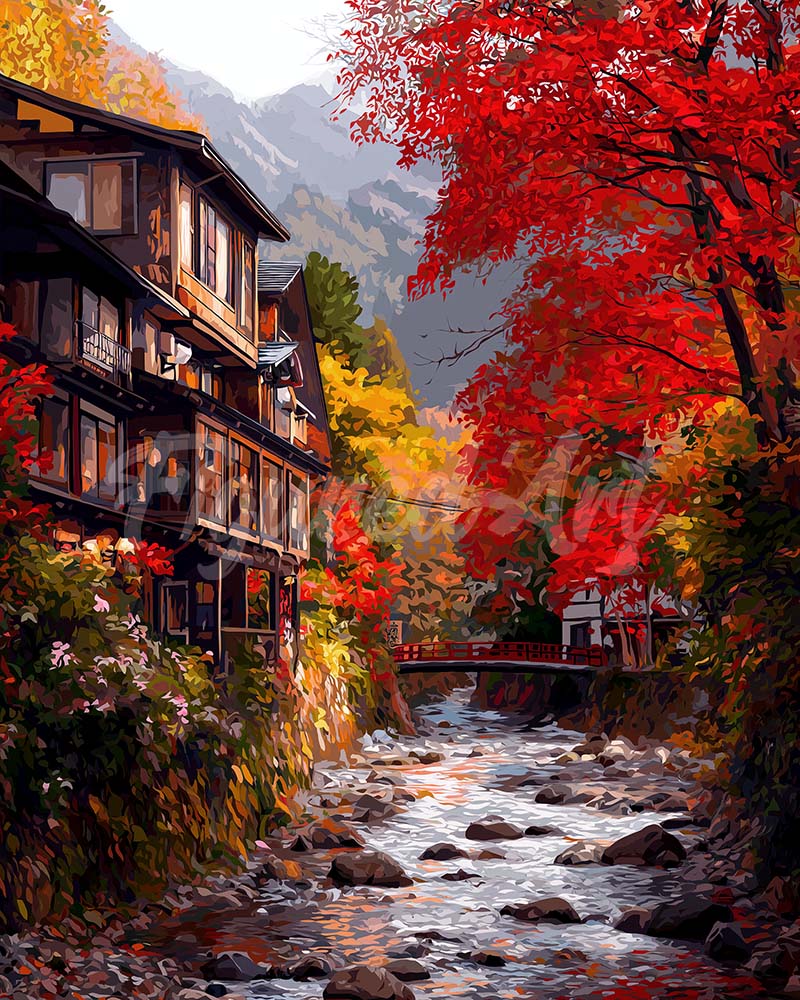Diamond Painting - Broderie Diamant - Village d'automne à Nikkō Japon