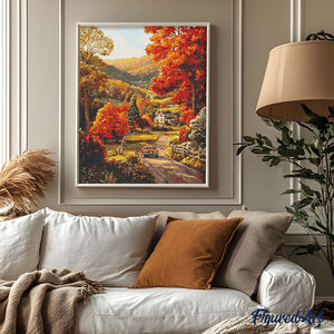 Broderie Diamant - Route de campagne en automne