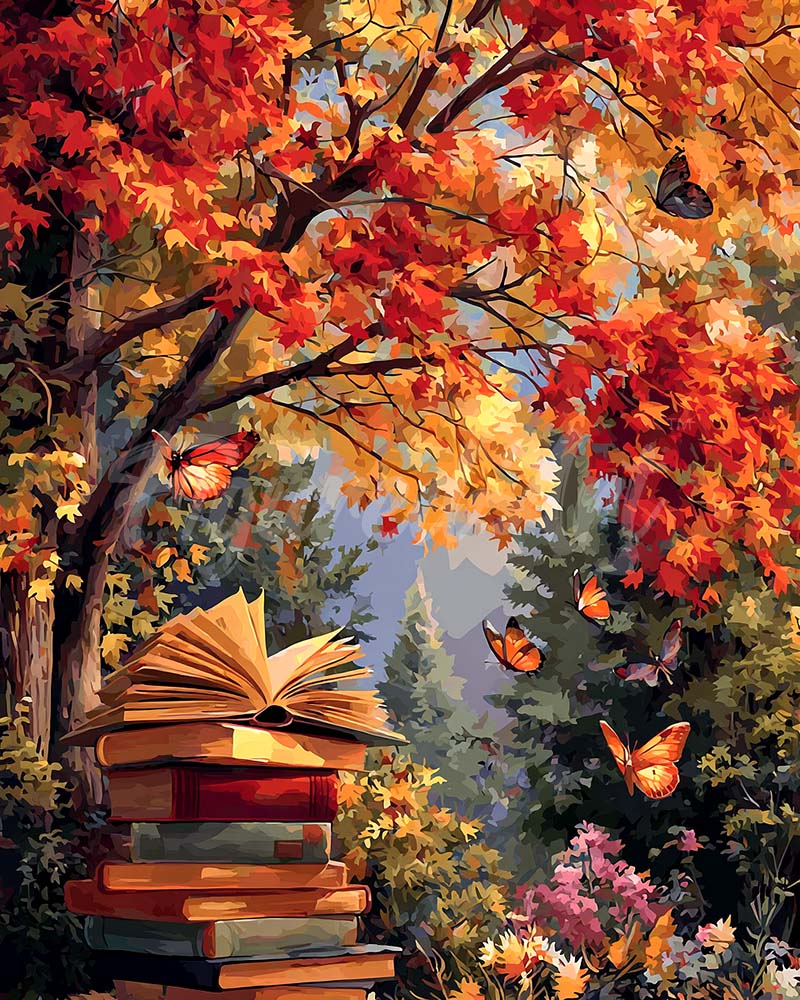 Diamond Painting - Broderie Diamant - Lecture d'automne et papillons