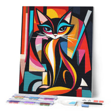 Charger l'image dans la galerie, Broderie Diamant - Chat Abstrait Éclatant