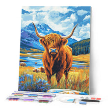 Charger l'image dans la galerie, Broderie Diamant - Vache Highland au bord du lac