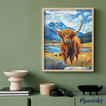 Charger l'image dans la galerie, Broderie Diamant - Vache Highland au bord du lac