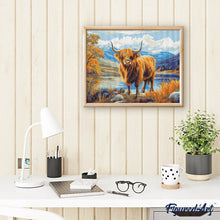 Charger l'image dans la galerie, Broderie Diamant - Vache Highland lac doré