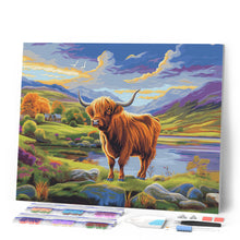 Charger l'image dans la galerie, Broderie Diamant - Vache Highland et ciel lumineux