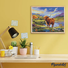 Charger l'image dans la galerie, Broderie Diamant - Vache Highland et ciel lumineux