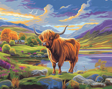 Charger l'image dans la galerie, Diamond Painting - Broderie Diamant - Vache Highland et ciel lumineux