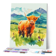 Charger l'image dans la galerie, Broderie Diamant - Vache Highland et vallée pastel