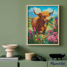 Charger l'image dans la galerie, Broderie Diamant - Vache Highland et féerie florale