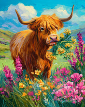 Charger l'image dans la galerie, Diamond Painting - Broderie Diamant - Vache Highland et féerie florale