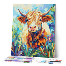 Charger l'image dans la galerie, Broderie Diamant - Vache Highland et fleurs