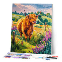 Charger l'image dans la galerie, Broderie Diamant - Vache Highland à la campagne