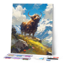Charger l'image dans la galerie, Broderie Diamant - Vache Highland vue alpine