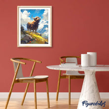 Charger l'image dans la galerie, Broderie Diamant - Vache Highland vue alpine