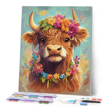 Charger l'image dans la galerie, Broderie Diamant - Vache Highland reine du jardin