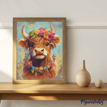 Charger l'image dans la galerie, Broderie Diamant - Vache Highland reine du jardin