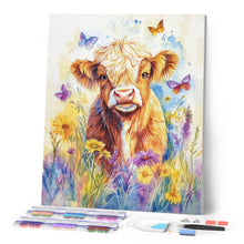 Charger l'image dans la galerie, Broderie Diamant - Vache Highland avec papillons