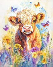 Charger l'image dans la galerie, Diamond Painting - Broderie Diamant - Vache Highland avec papillons