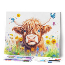 Charger l'image dans la galerie, Broderie Diamant - Portrait printanier vache Highland