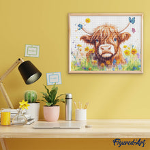 Charger l'image dans la galerie, Broderie Diamant - Portrait printanier vache Highland