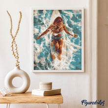 Charger l'image dans la galerie, Broderie Diamant - Femme et océan sous le soleil